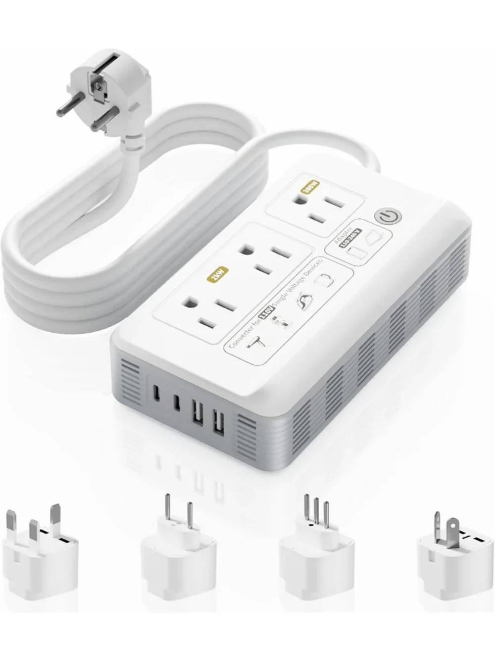 2000W Universal Voltage Converter for US to Europe - 7-in-1 Travel Adapter